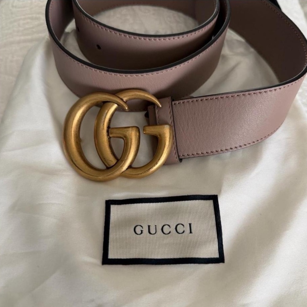 Gucci GG Marmont Wide Belt in Dusty Rose